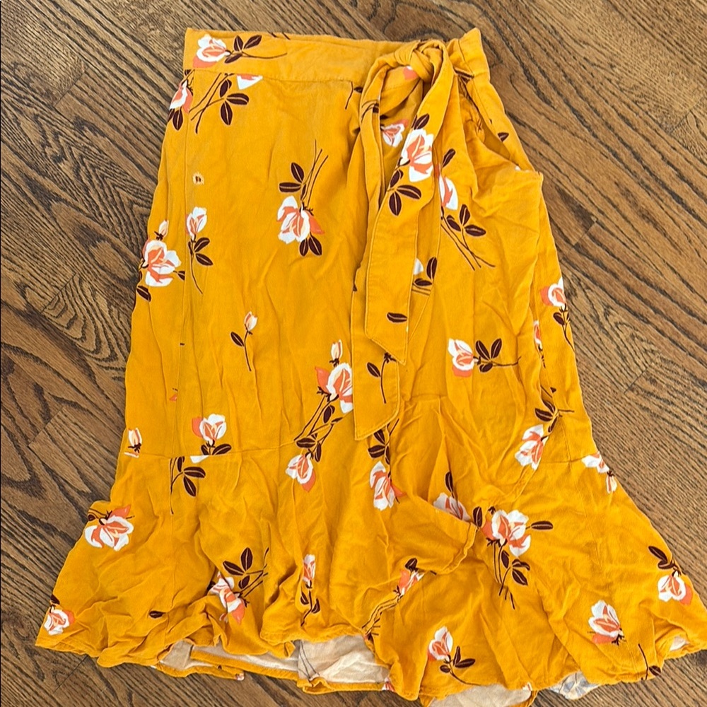 Free People Floral Mustard Wrap Skirt
